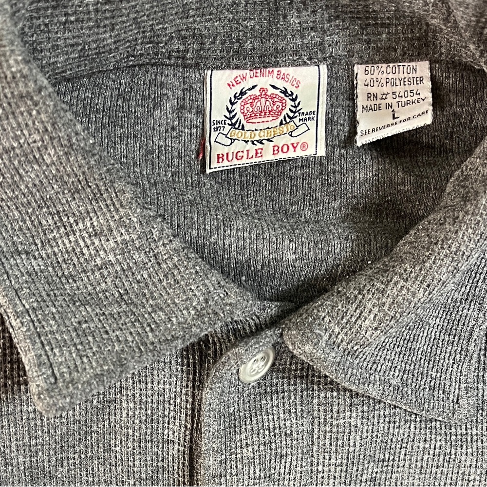 Bugle Boy New Denim Basics gray Men's Polo Shirt long sleeve thermal L